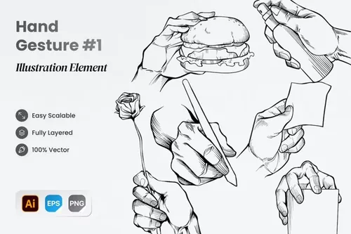 手绘素描人物手势矢量插图素材 Hand Drawn Hand