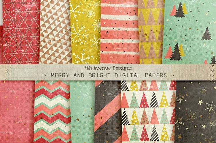圣诞节主题无缝背景Merry and Bright Digital Papers