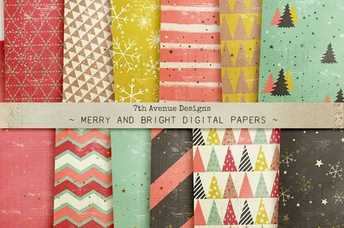 圣诞节主题无缝背景Merry and Bright Digital Papers