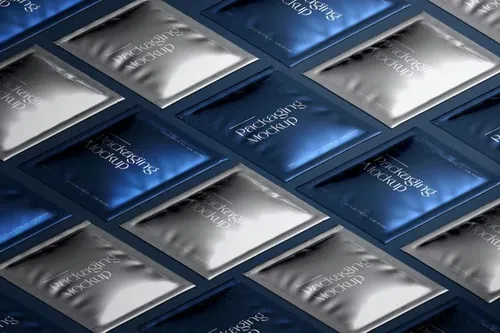 高质量铝箔袋塑封袋食品糖果包装贴图展示样机模板 Isomet