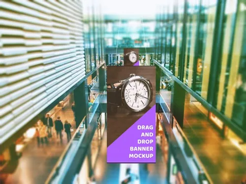 商场条幅展示PSD贴图模板Mall Billboard PSD Mockup
