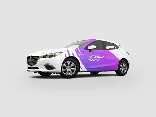 轿车车身广告PSD贴图模板Mazda Hatchback Car Mockup