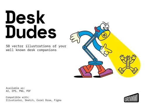50张办公桌办公用具搞笑插画矢量插图 Desk Dudes