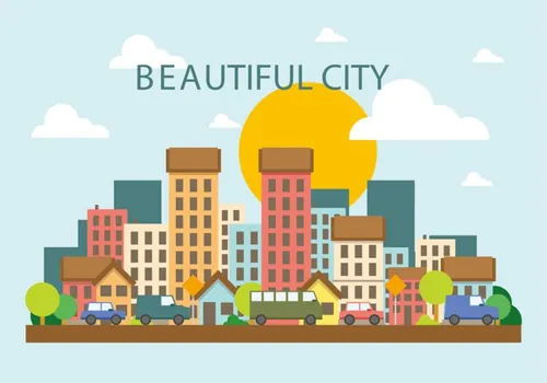 矢量扁平风城市景观插图Vector Cityscape