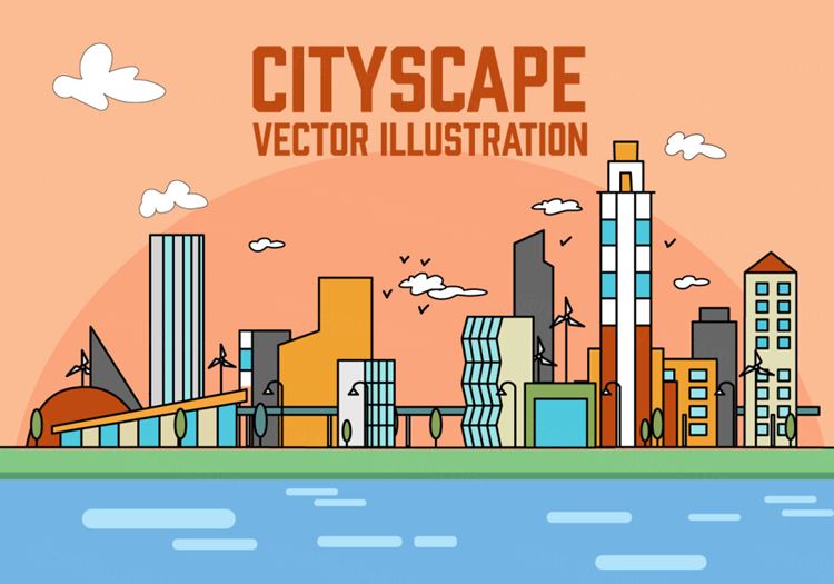 线性城市矢量插图Peach Linear City Vector Illustration