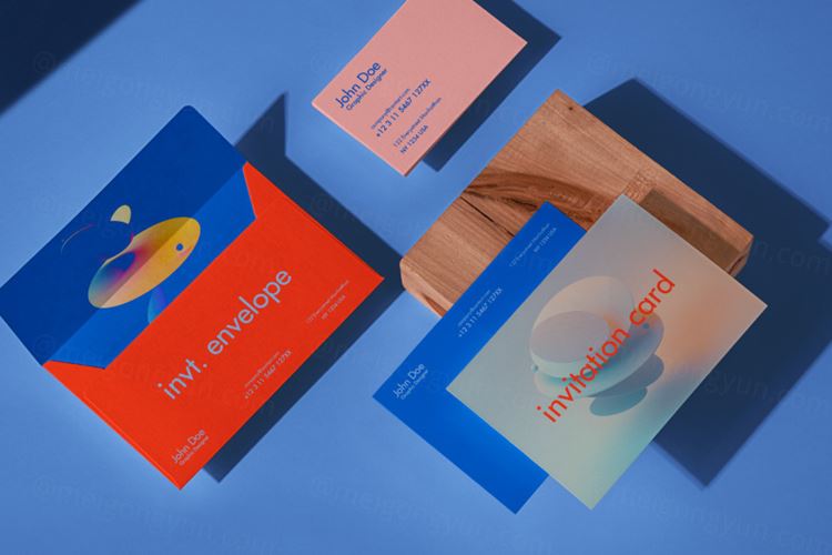 邀请函信封品牌设计提案展示样机模板  Invitation Psd Stationery Scene Mockup 2