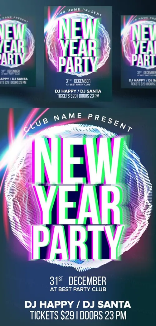 新年快乐音乐夜总会派对传单矢量海报素材  Party Flyer Poster