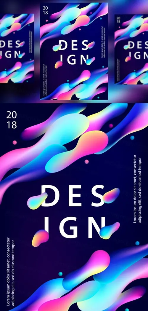 高端粉紫色渐变流体创意海报模板2