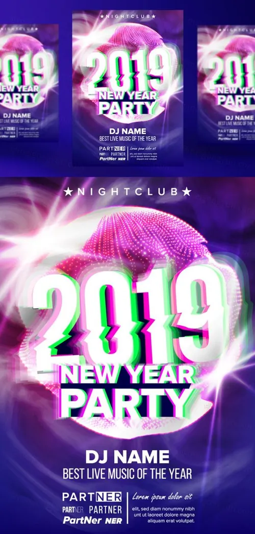 新年快乐音乐夜总会派对传单矢量海报素材  Party Flyer Poster