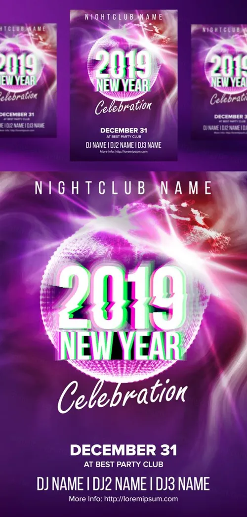 新年快乐音乐夜总会派对传单矢量海报素材  Party Flyer Poster