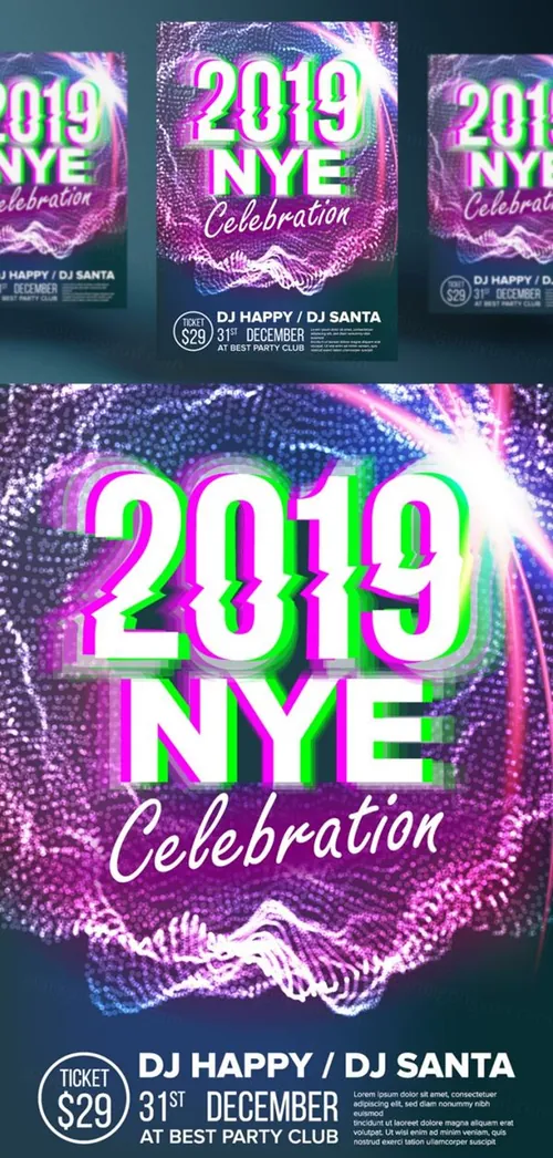 新年快乐音乐夜总会派对传单矢量海报素材  Party Flyer Poster