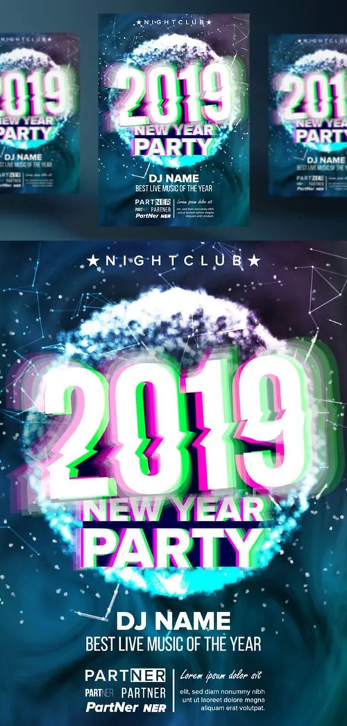 新年快乐音乐夜总会派对传单矢量海报素材  Party Flyer Poster