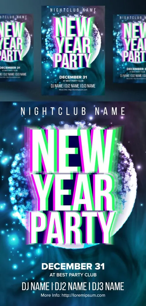 新年快乐音乐夜总会派对传单矢量海报素材  Party Flyer Poster