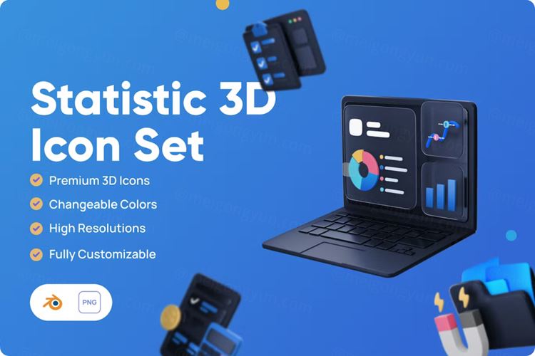 三维渲染卡通市场调查数据分析SEO商业插画图标素材 Stat