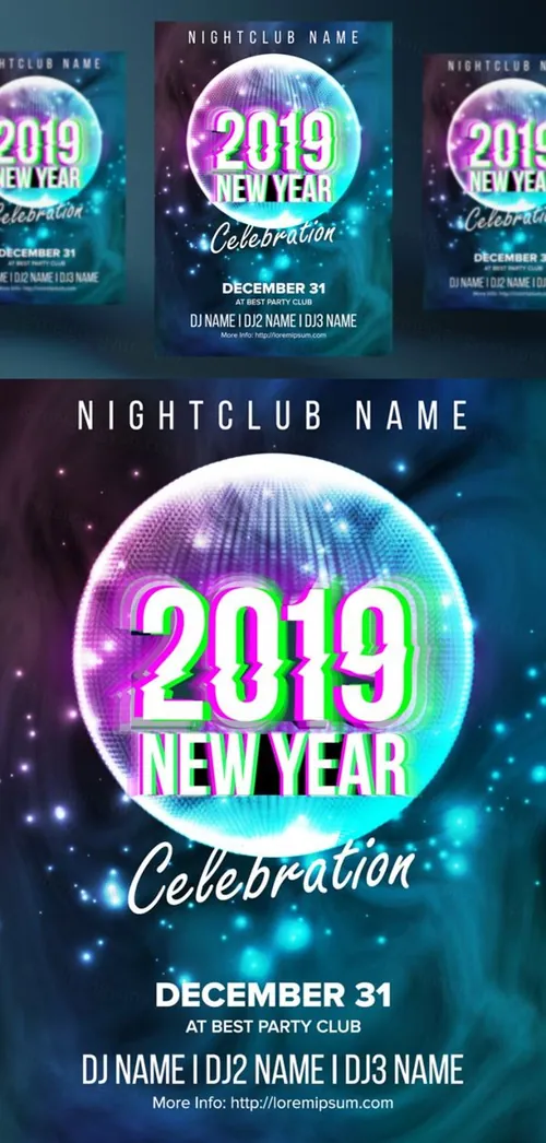 新年快乐音乐夜总会派对传单矢量海报素材  Party Flyer Poster