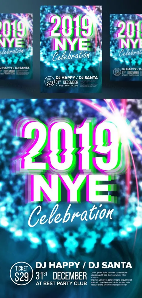 新年快乐音乐夜总会派对传单矢量海报素材  Party Flyer Poster