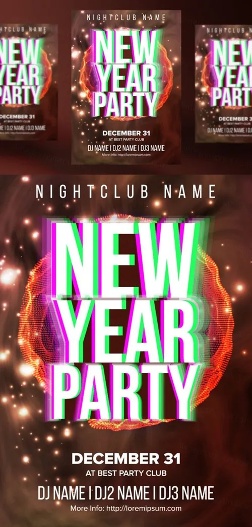 新年快乐音乐夜总会派对传单矢量海报素材  Party Flyer Poster