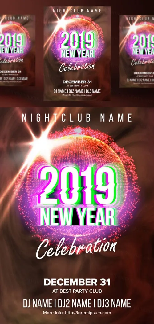 新年快乐音乐夜总会派对传单矢量海报素材  Party Flyer Poster