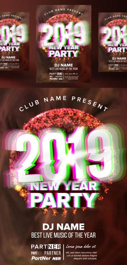 新年快乐音乐夜总会派对传单矢量海报素材  Party Flyer Poster