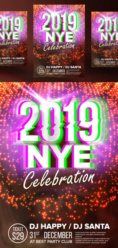 新年快乐音乐夜总会派对传单矢量海报素材  Party Flyer Poster