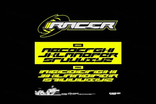 Y2k复古千禧赛车机车动态运动英文装饰排版字体 Racer Typeface
