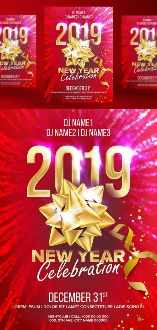 新年快乐音乐夜总会派对传单矢量海报素材  Party Flyer Poster