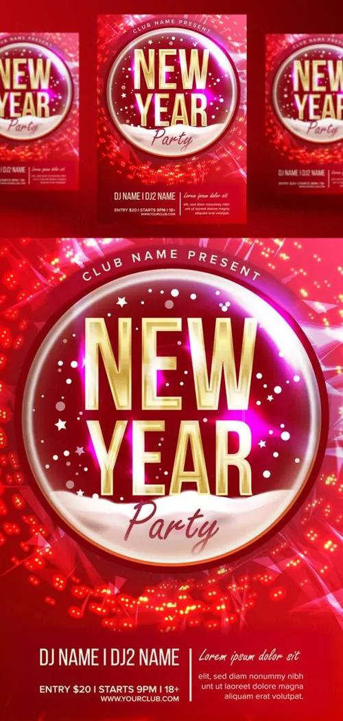 新年快乐音乐夜总会派对传单矢量海报素材  Party Flyer Poster