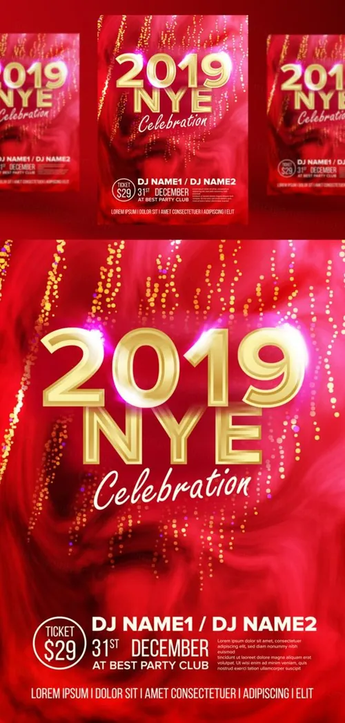 新年快乐音乐夜总会派对传单矢量海报素材  Party Flyer Poster