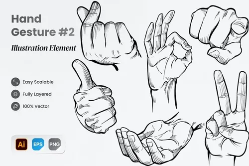 手绘素描人物手势矢量插图素材 Hand Drawn Hand