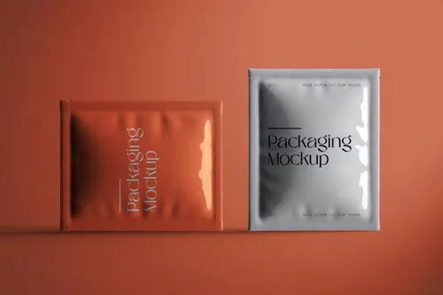 高质量铝箔袋塑封袋食品糖果包装贴图展示样机模板 Foil P