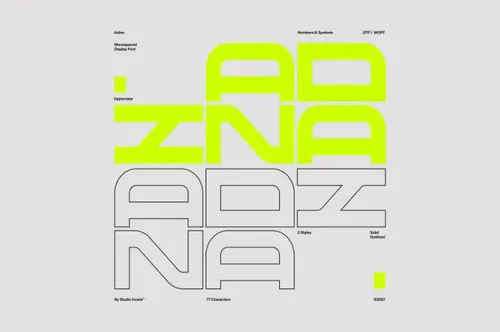 80年代新复古未来主义赛博朋克硬核机能科幻工业风英文装饰字体 Adina Display Font