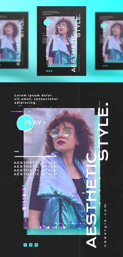 潮流褶皱做旧版式新媒体宣传海报PSD模板 Graphic design trends Ins template