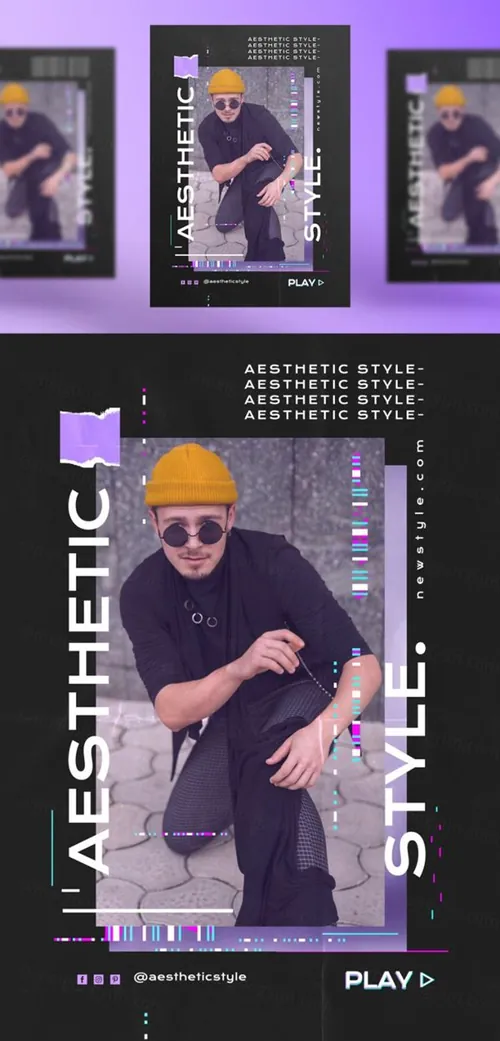 潮流褶皱做旧版式新媒体宣传海报PSD模板 Graphic design trends Ins template