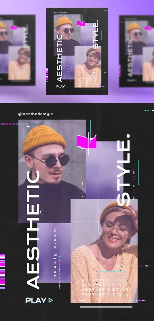 潮流褶皱做旧版式新媒体宣传海报PSD模板 Graphic design trends Ins template