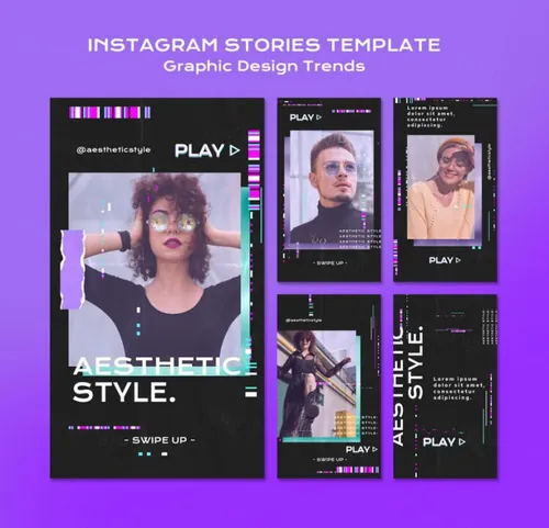 潮流褶皱做旧版式新媒体宣传海报PSD模板 Graphic design trends Ins template