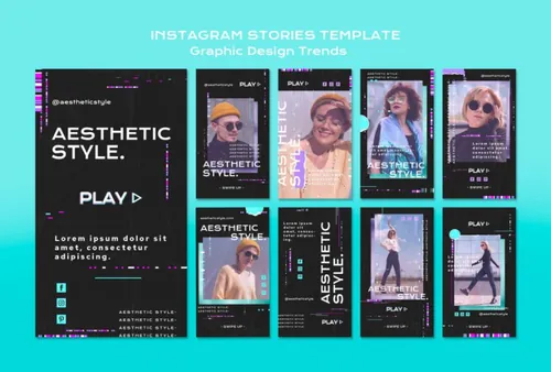 潮流褶皱做旧版式新媒体宣传海报PSD模板 Graphic design trends Ins template