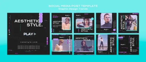 潮流褶皱做旧版式新媒体宣传海报PSD模板 Graphic design trends Ins template