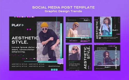 潮流褶皱做旧版式新媒体宣传海报PSD模板 Graphic design trends Ins template