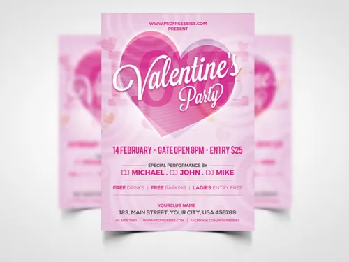 Modern Valentines Party Invitation Flyer PSD