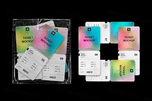 高质量机票电影票演唱会门票设计贴图展示样机PSD模板 Tic