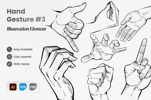 手绘素描人物手势矢量插图素材 Hand Drawn Hand