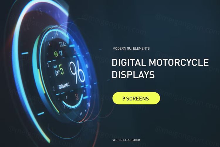 潮流科幻未来摩托车HUD仪表盘显示界面UI元素包 MODER