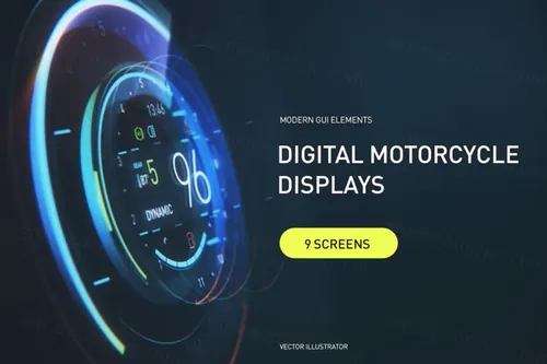 潮流科幻未来摩托车HUD仪表盘显示界面UI元素包 MODER