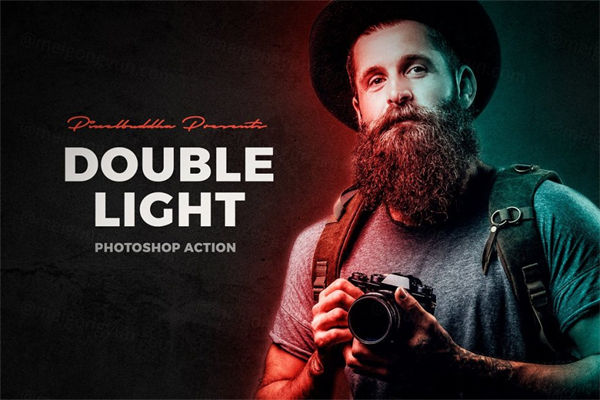 史诗级双重灯光效果图片处理PS动作 Double Light Phot