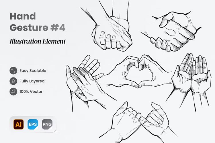 手绘素描人物手势矢量插图素材 Hand Drawn Hand