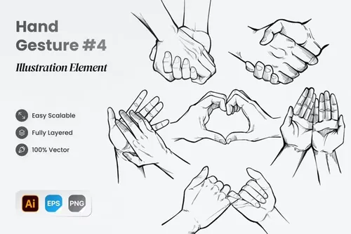 手绘素描人物手势矢量插图素材 Hand Drawn Hand