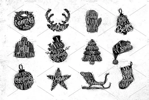 圣诞主题矢量手绘装饰插画素材 Christmas-silho