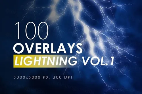100款雷电霹雳闪电PS叠加效果覆盖层装饰素材 Lightn
