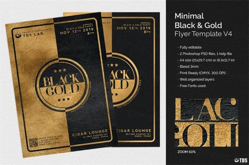 极简主义黑金海报模板 Minimal Black Gold Flyer