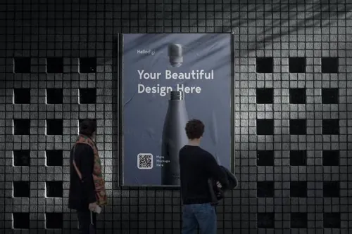 户外街头铁锈的展架海报广告牌设计贴图展示样机PSD模板 Wa